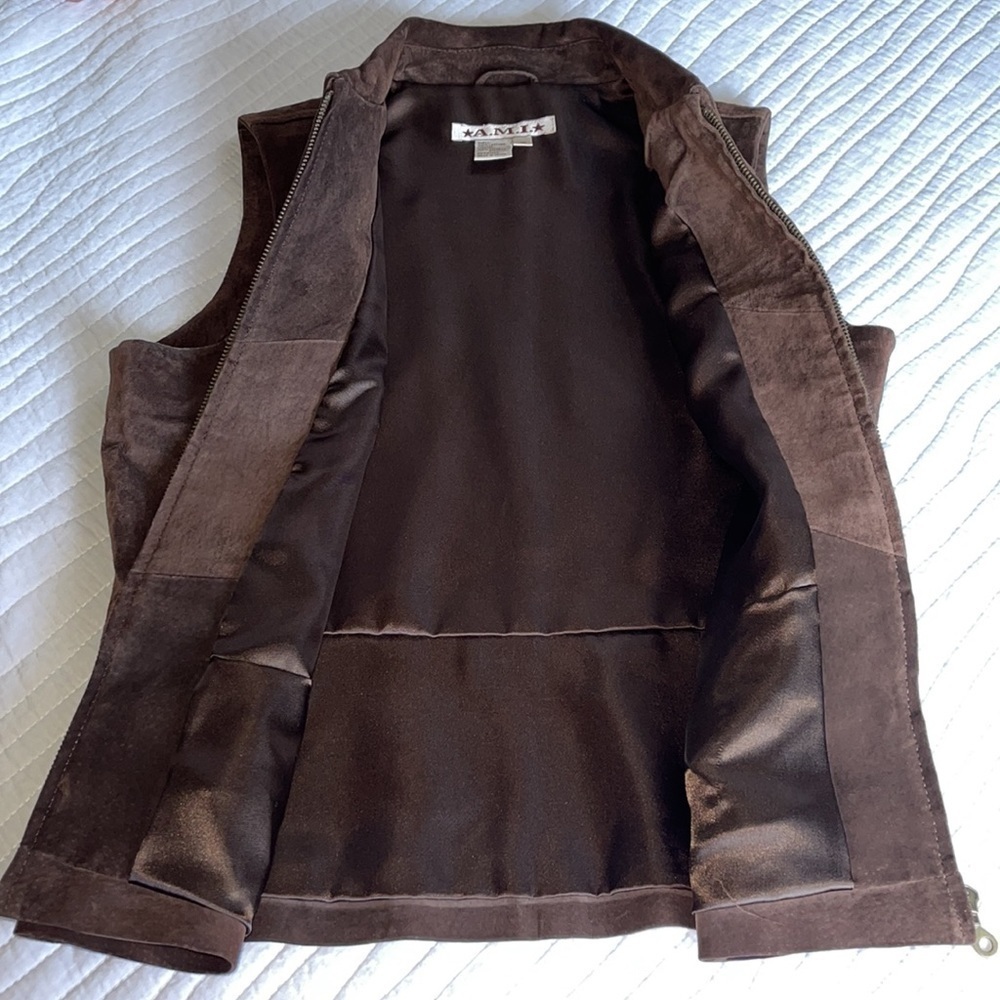 A.M.I Brown Leather Lined Vest Festival Cowgirl Biker Rocker Western SZ S - Picture 4 of 7